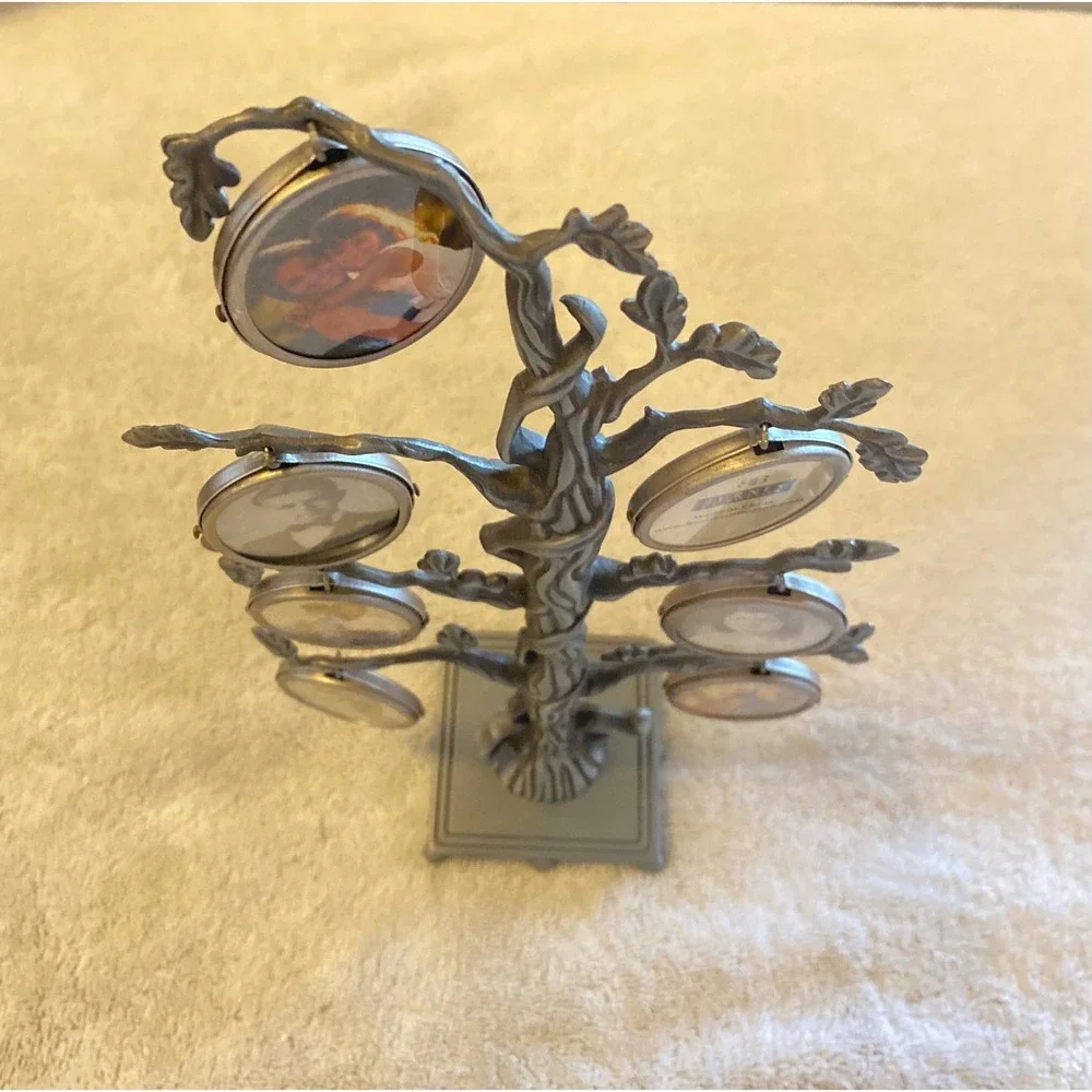 Burnes of Boston Family Tree Picture Frame 7 Openings Pewter Metal Tabletop